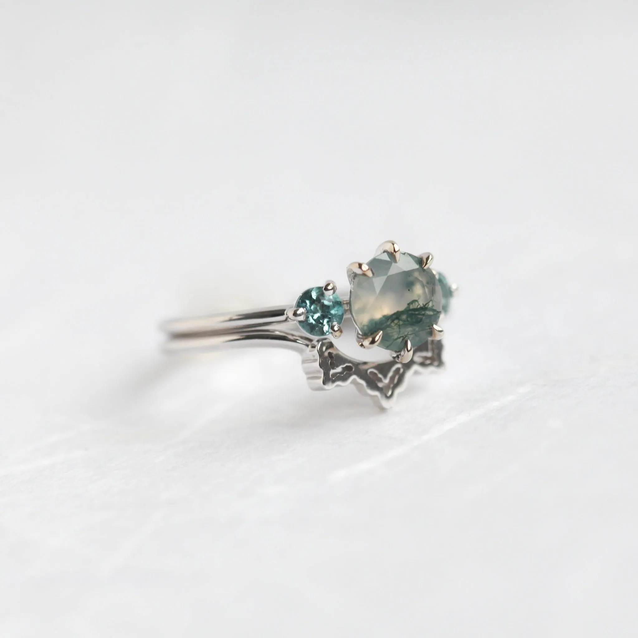 Taia Moss Agate Ring Set With Teal Tourmalines - Ready To Ship