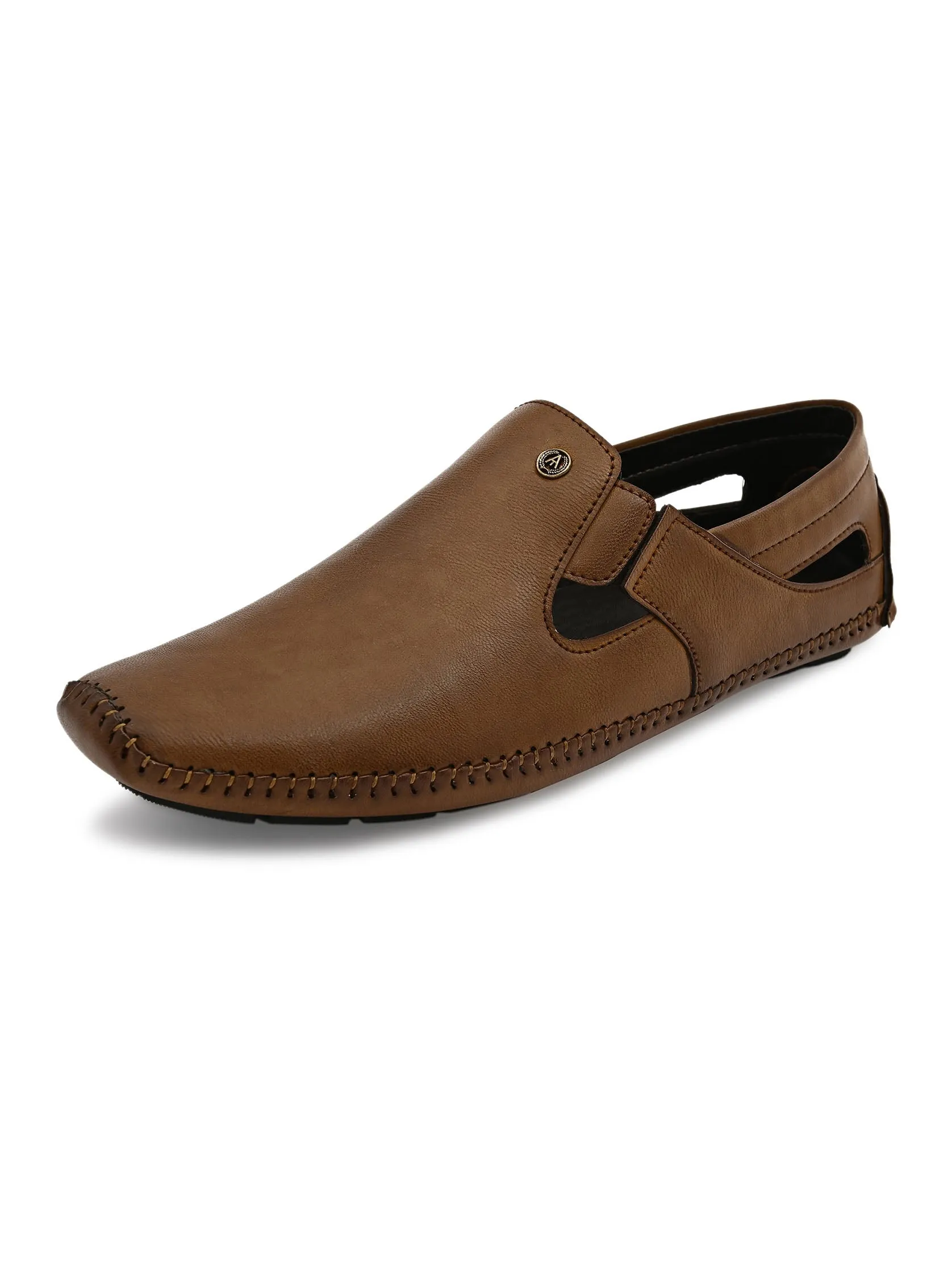 Tan Synthetic  Sandals For Urbane Men