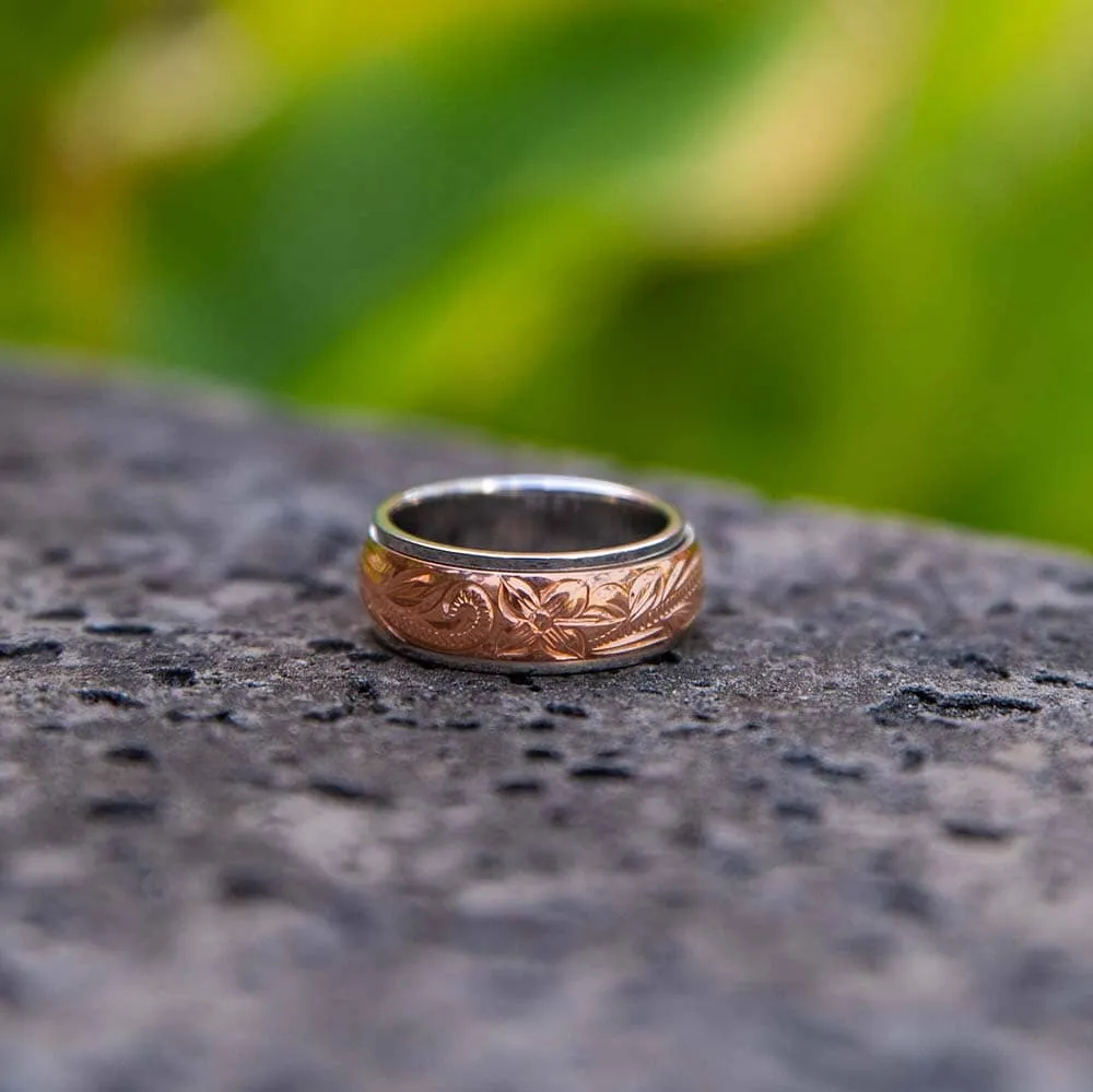 Two-Tone Engraved Plumeria Ring