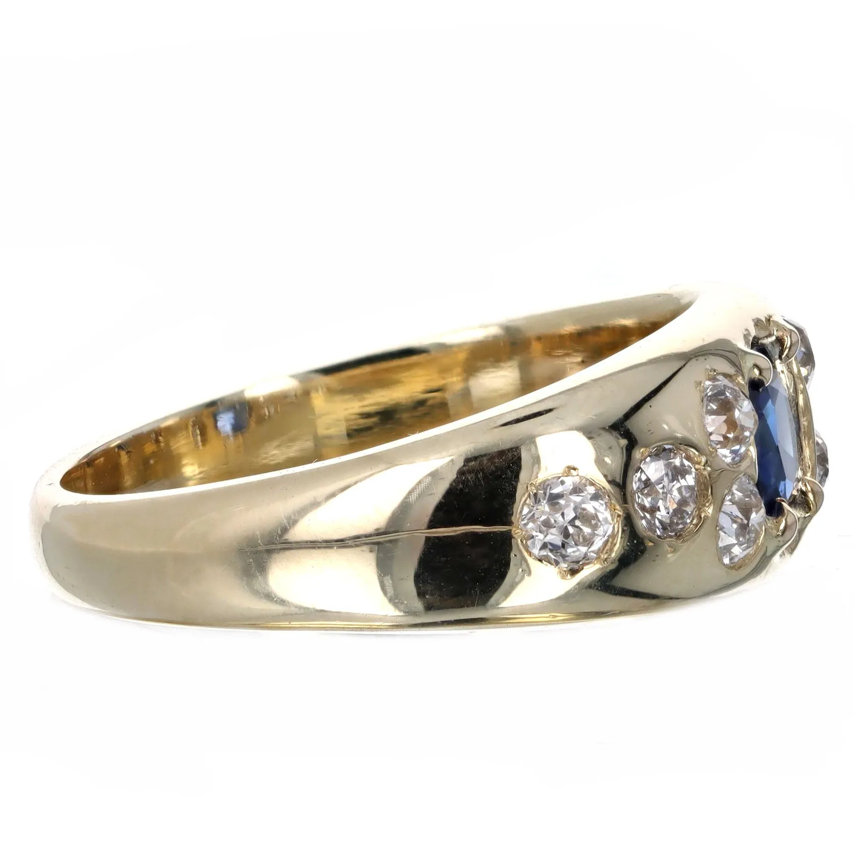 Victorian 0.50 Carat Cushion Cut Natural Sapphire & Diamond Ring in 14K Yellow Gold