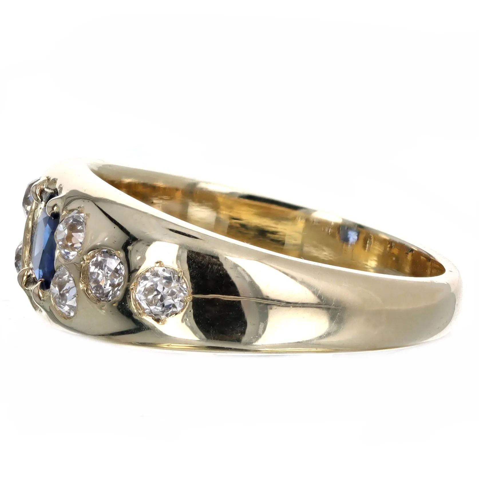 Victorian 0.50 Carat Cushion Cut Natural Sapphire & Diamond Ring in 14K Yellow Gold