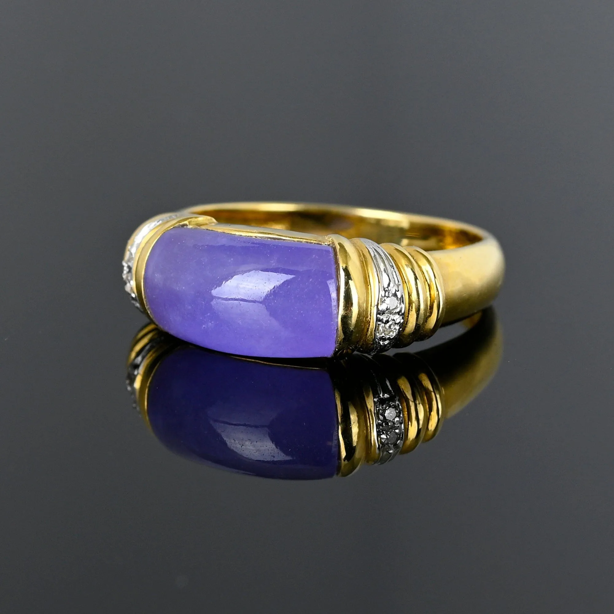 Vintage 14K Gold Diamond East West Purple Jade Ring