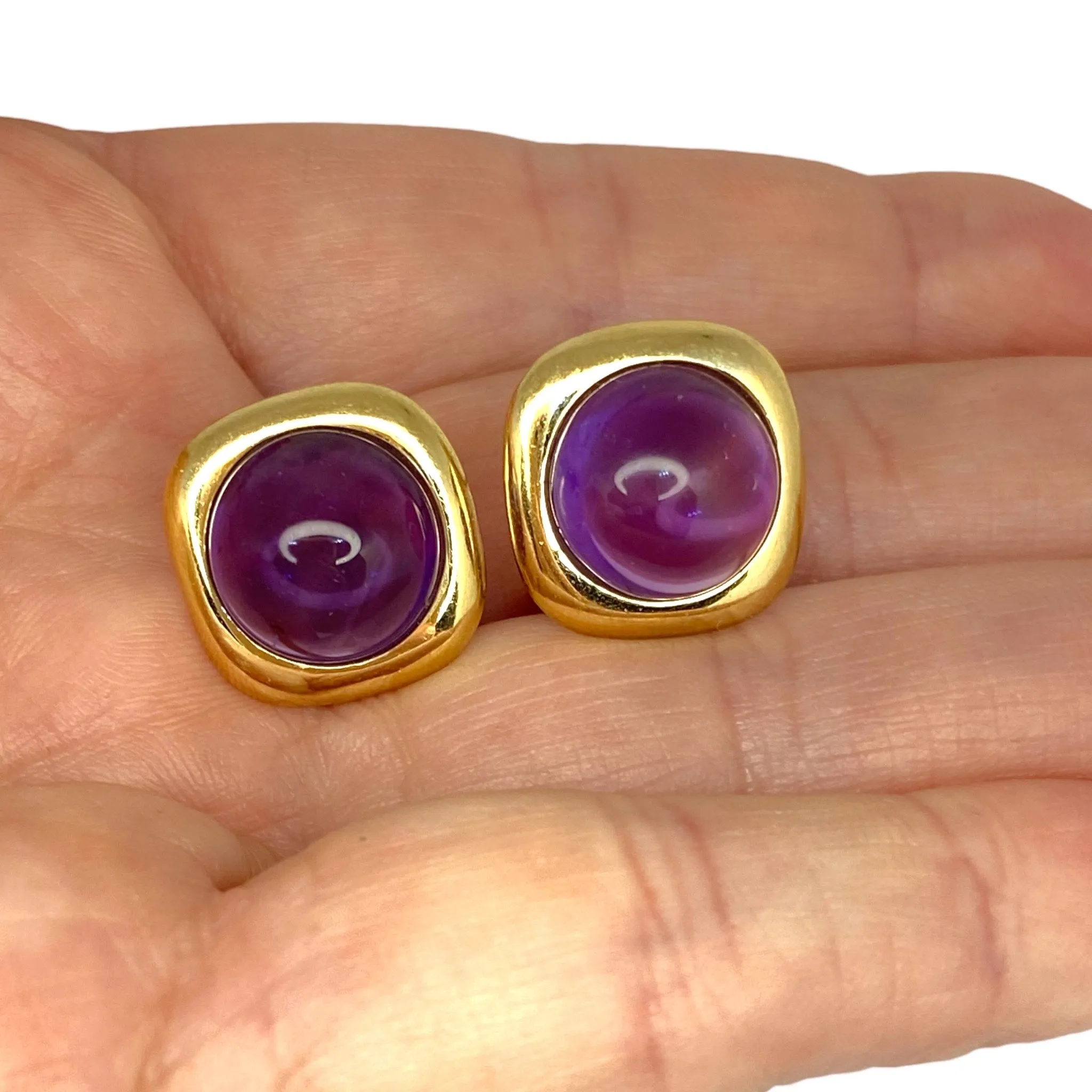 Vintage 14K Yellow Gold Amethyst Cabochon Earrings