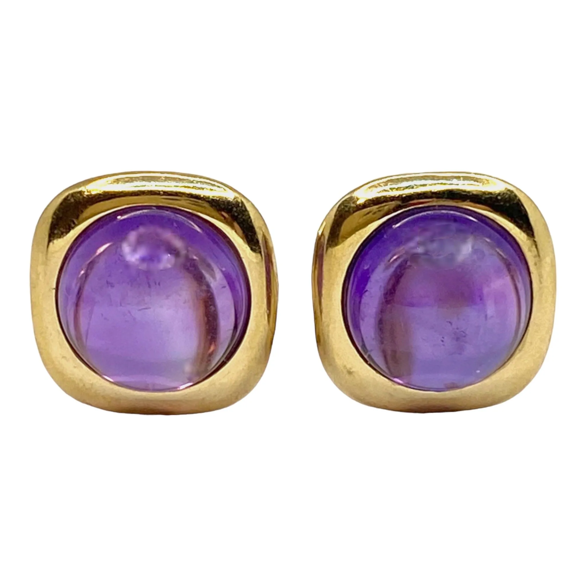 Vintage 14K Yellow Gold Amethyst Cabochon Earrings