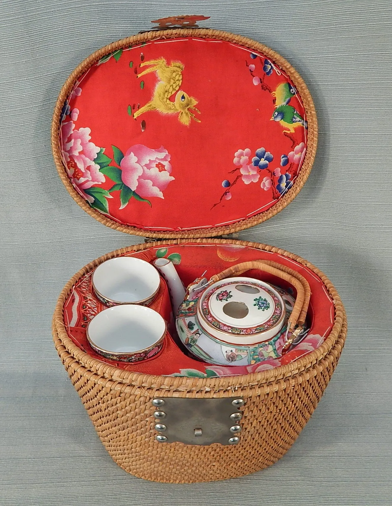 Vintage China Tea Set in Basket