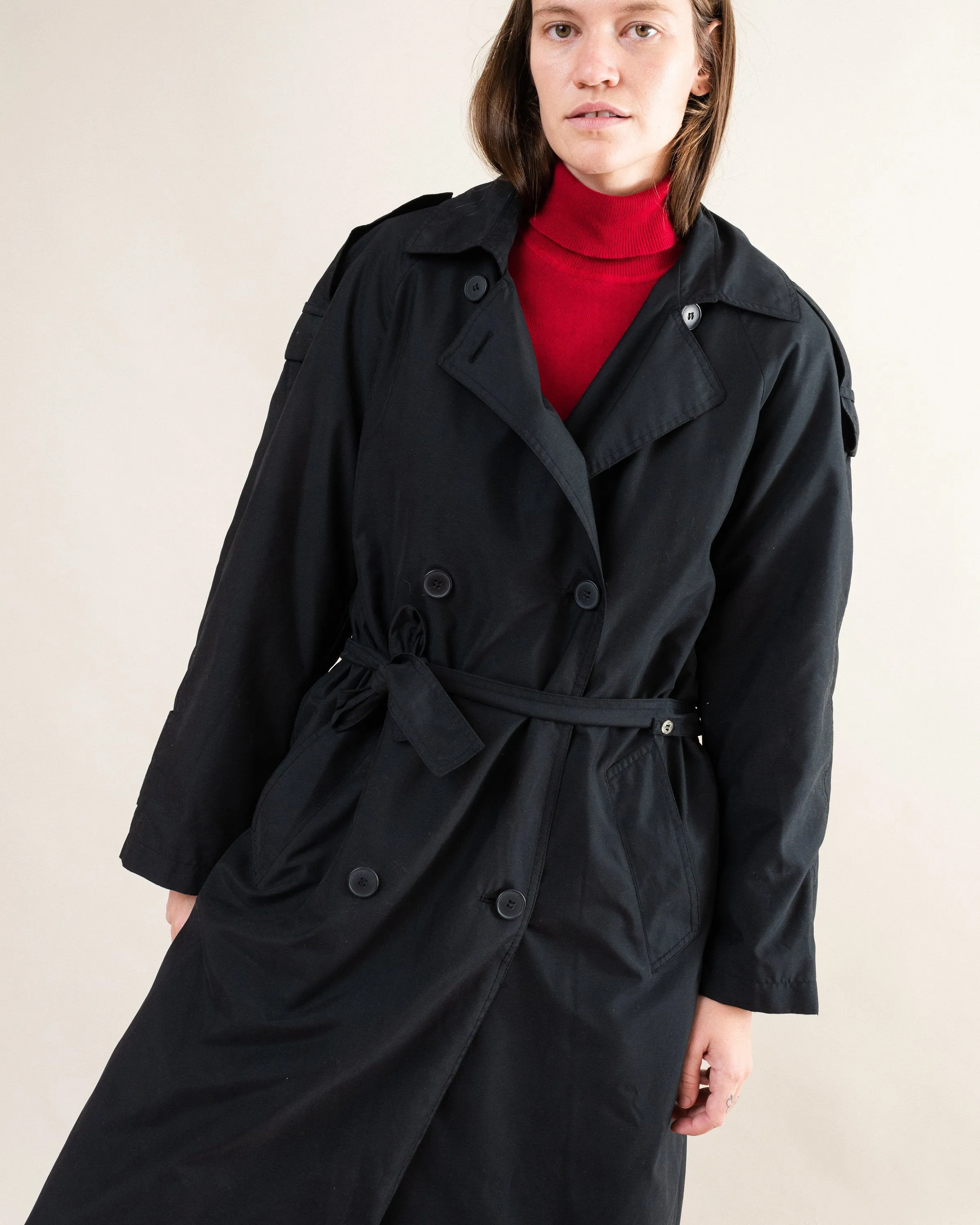 Vintage Jet Black LONDON FOG Trench Coat (S/M)