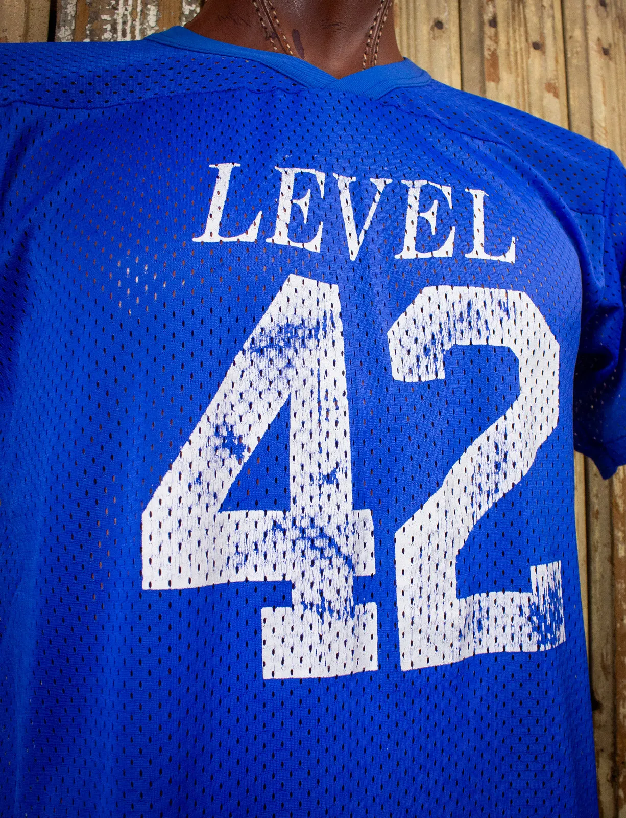 Vintage Level 42 Mesh Jersey Concert T Shirt 80s Blue Large