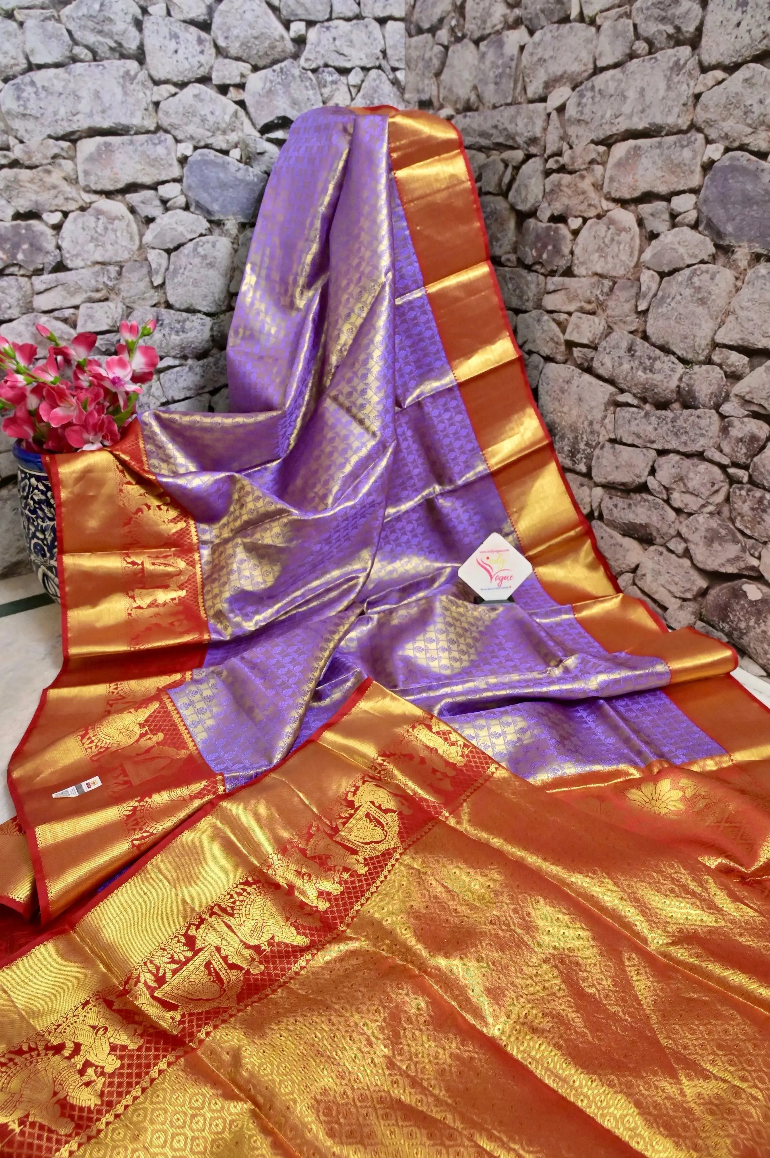 Violet Color Pure Kanjeevaram Silk Saree with Allover Brocade Work