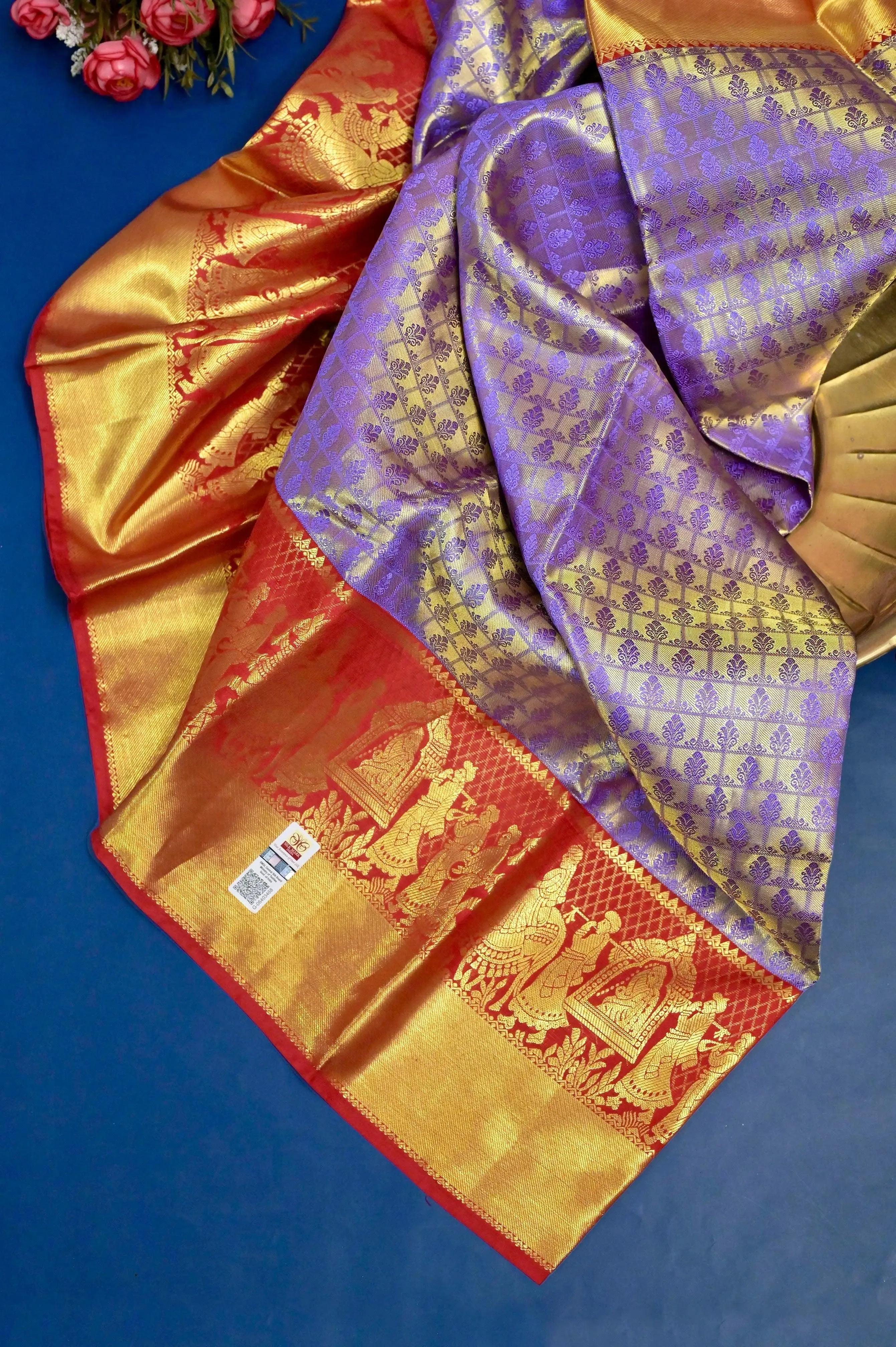 Violet Color Pure Kanjeevaram Silk Saree with Allover Brocade Work