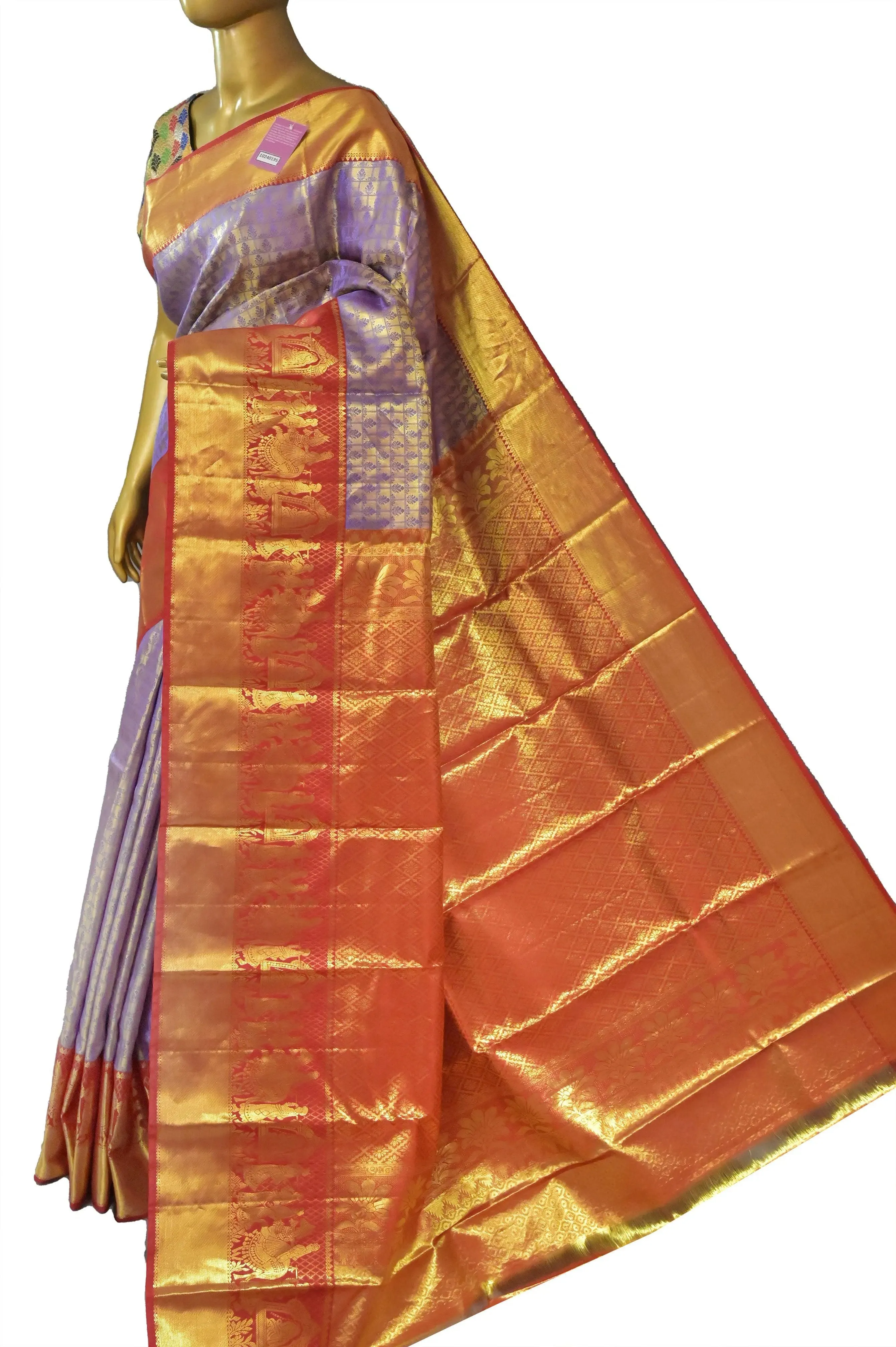 Violet Color Pure Kanjeevaram Silk Saree with Allover Brocade Work