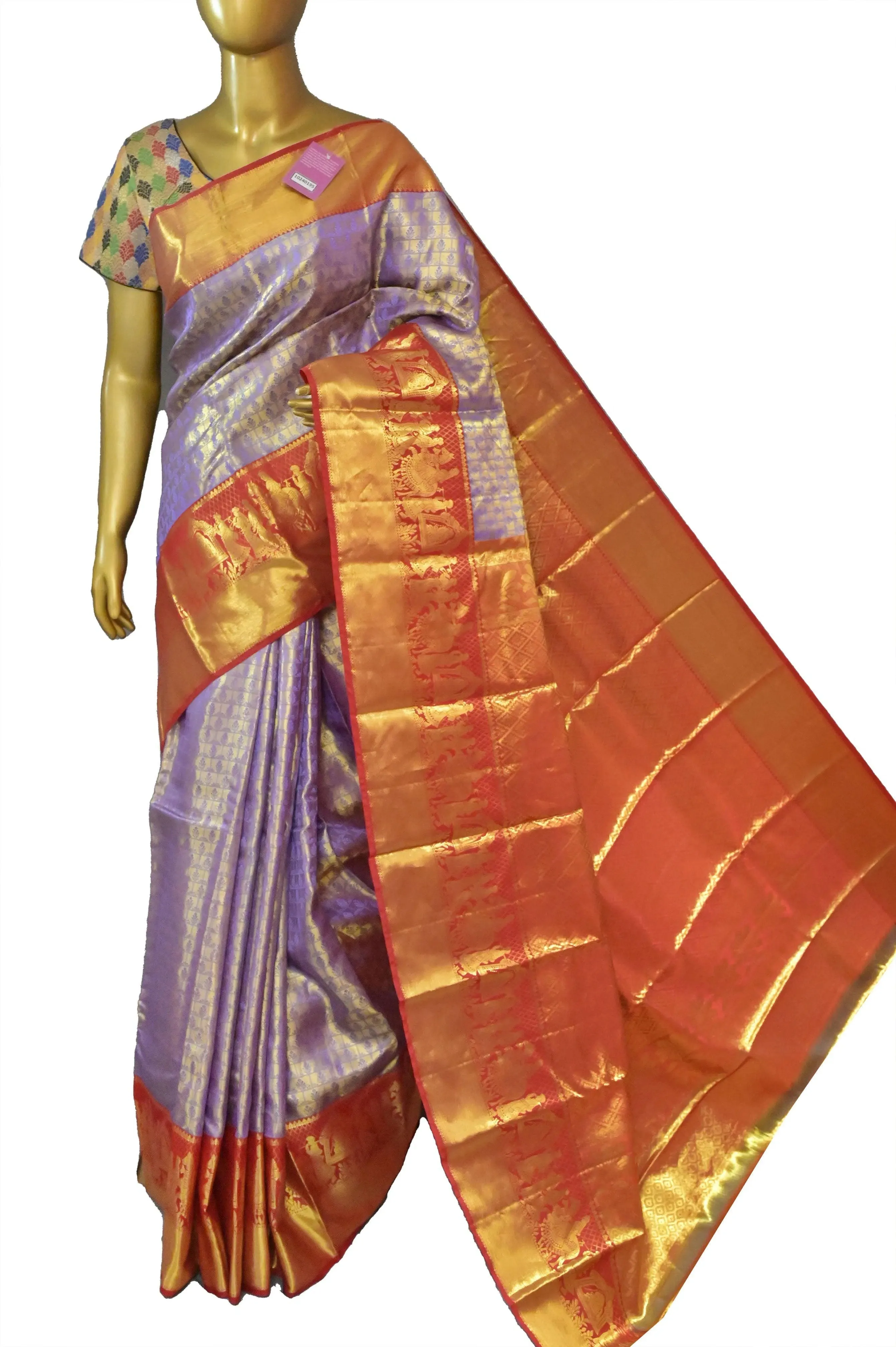 Violet Color Pure Kanjeevaram Silk Saree with Allover Brocade Work