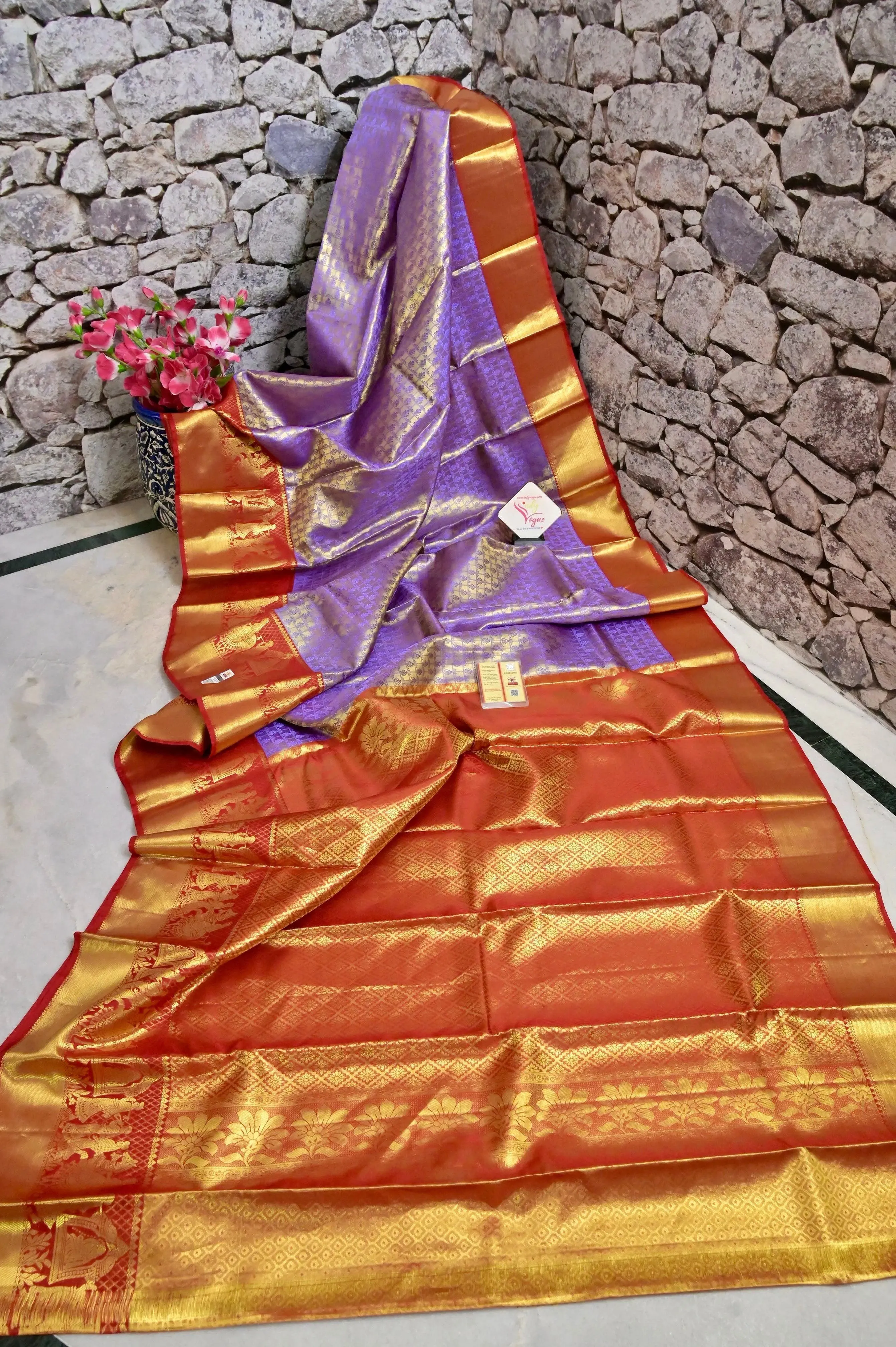 Violet Color Pure Kanjeevaram Silk Saree with Allover Brocade Work