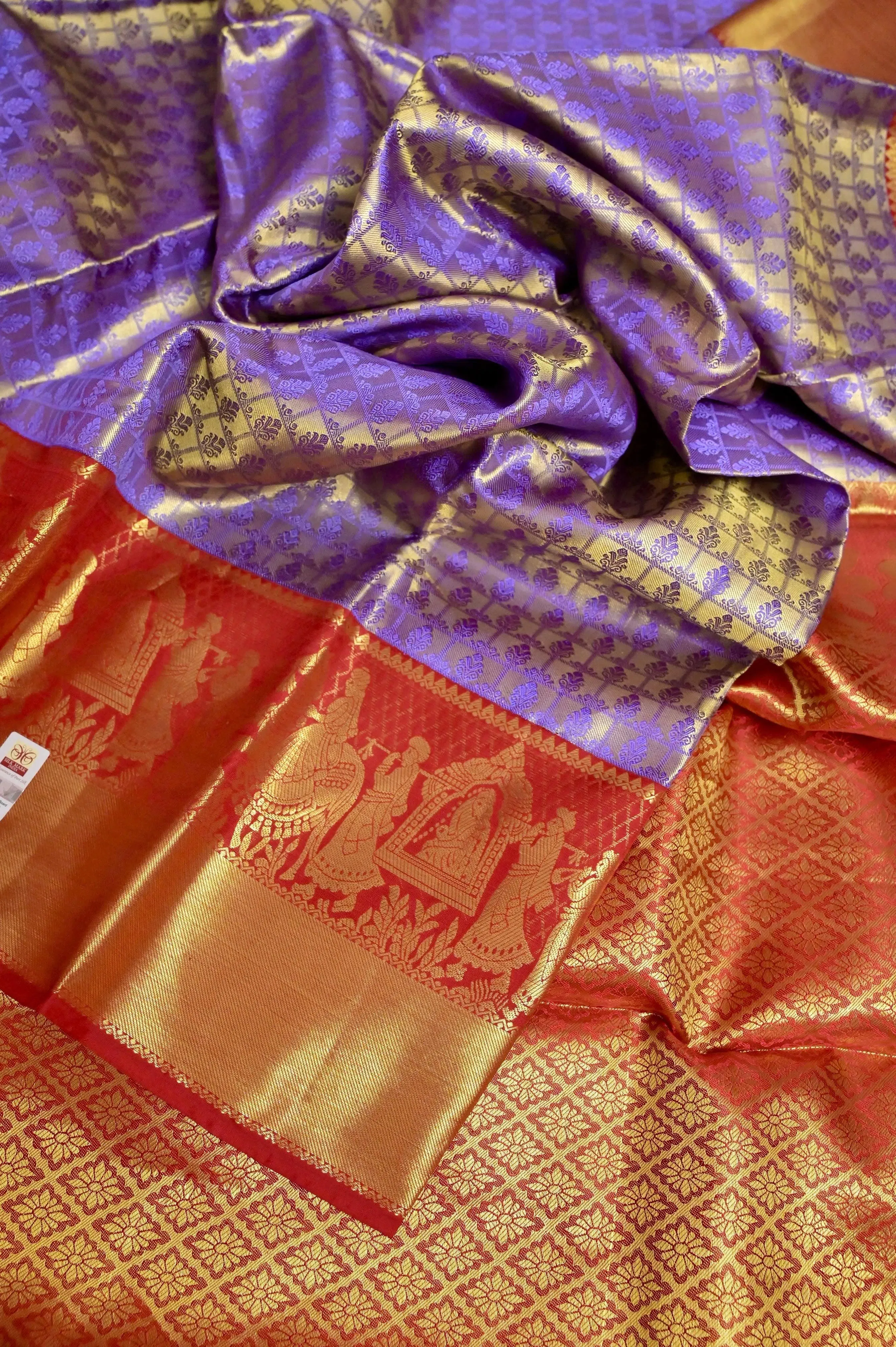 Violet Color Pure Kanjeevaram Silk Saree with Allover Brocade Work