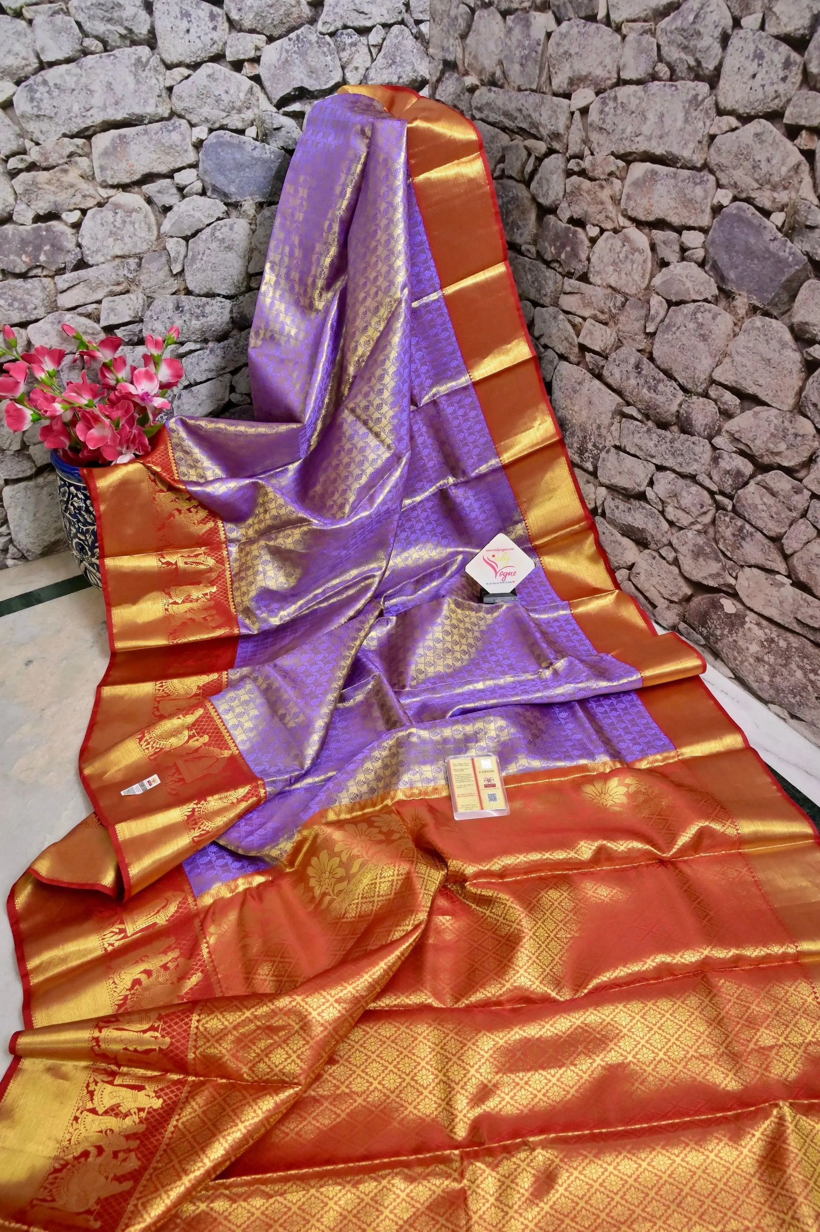 Violet Color Pure Kanjeevaram Silk Saree with Allover Brocade Work