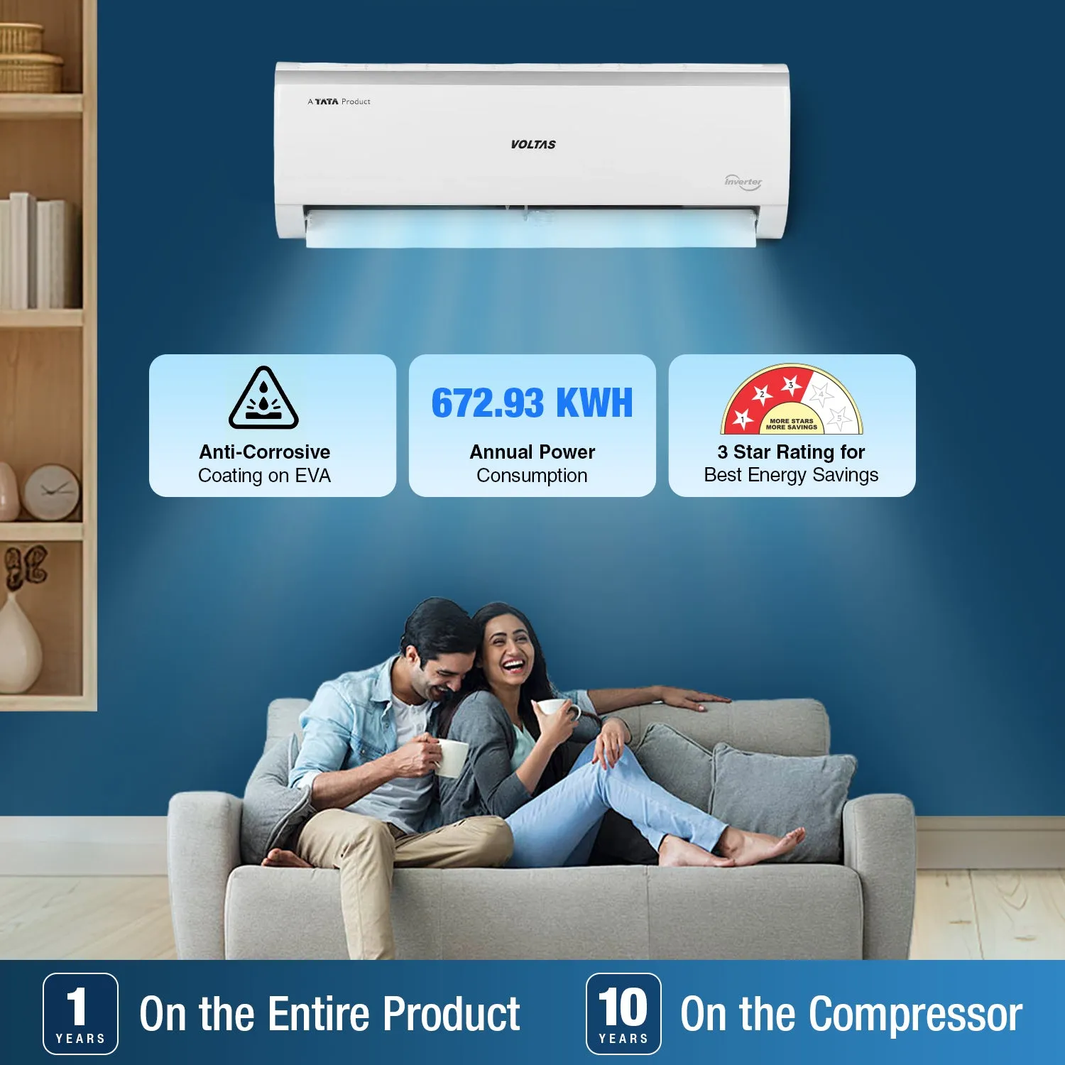 Voltas Adjustable Inverter Split AC, 1 Ton, 3 star - 123V Vectra Elite