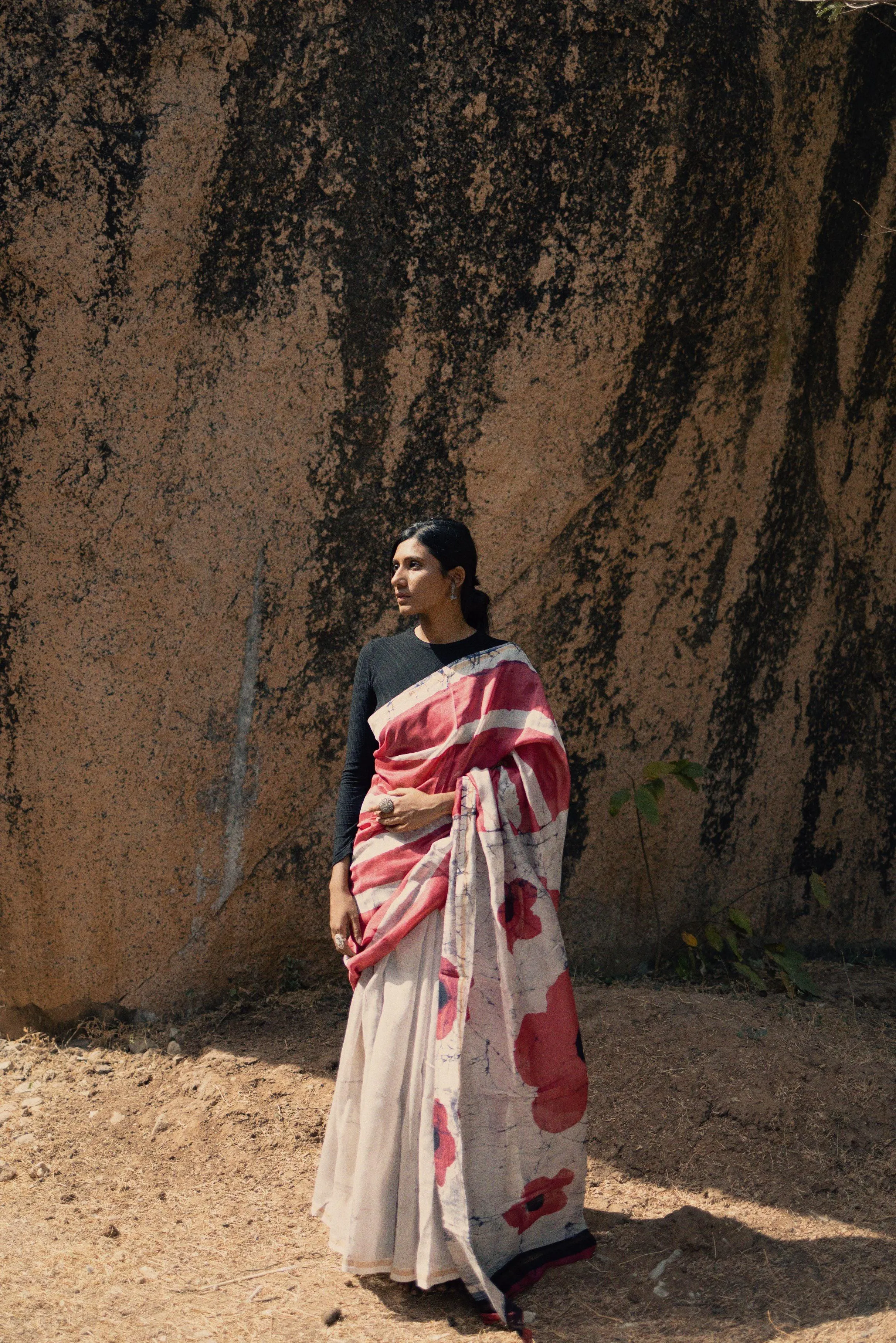 Zahra Batik dye white pink Silk cotton Saree