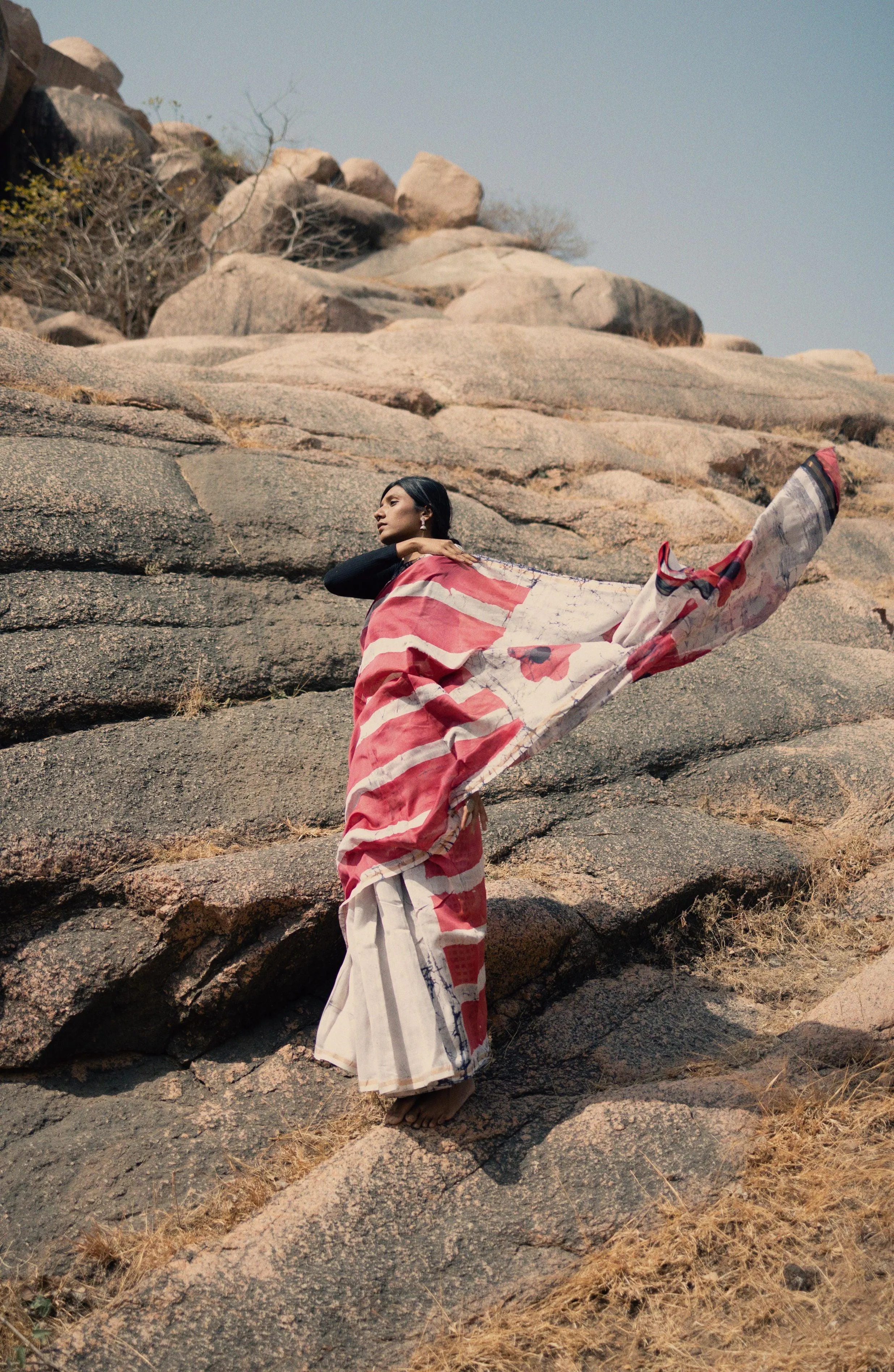 Zahra Batik dye white pink Silk cotton Saree